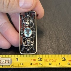Stunning Antique Blue Glass Trombone Clasp Brooch Sterling Silver L2