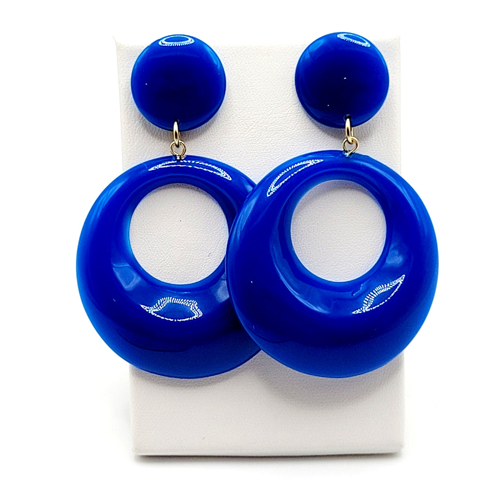 Vintage Blue Hoops Wide Bottom Retro Design Hoop Acrylic Pierced Style Earrings
