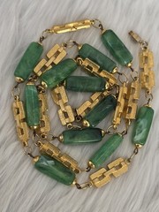 Vintage Asian Export Green Faux Jade Lucite Long Necklace Geometric Links 36.5″