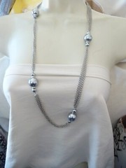SIGNED “T” ( TRIFARI ) MULTI SILVER TONE CHAINS Lrg SILVER BEADS NECKLACE #23/5A