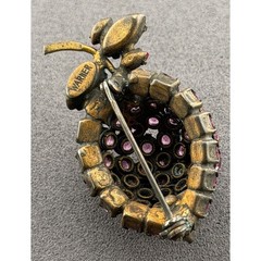 Vintage Warner Brooch Pink Rhinestone Fruit Berry Gold Tone Signed 1.75in