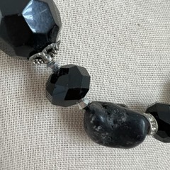 Vintage Chunky Black Faceted Lucite Bead Necklace Raw Nugget Rhinestone Choker