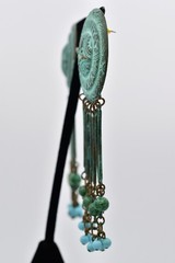 Vintage Verdigris Patina Beaded Chandelier Earrings Dangle Fringe 1970s BinAV