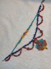 Vtg One-of-a-kind Coral Lapis Turquoise Tibetan Handmade Huge Necklace Pendant
