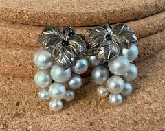Grape Akoya Cultured Saltwater Pearl Sterling Silver Screwback Vintage Earrings