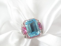 Vintage Sterling Silver 925 Large Natural Heated Blue Pink Topaz Ring Size 6
