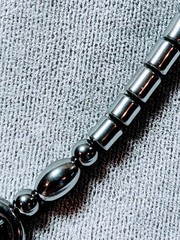 Vintage Hematite Modernist Necklace Glass Beads Barrel Clasp 18 Inch 1980s 1990s