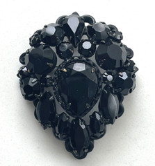 Vintage Regency Signed Japaned Jet Black Teardrop Rhinestone Pin Brooch