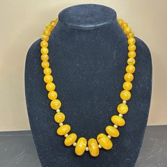 Vtg Amber Yellow W Brown Flecks Beaded Necklace Graduated Chunky MCM