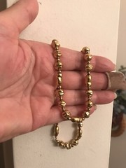 Vint.Textured Metal 2 Size Beads Necklace-Hung On Metal Chain, Push Release Open