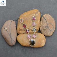 Multi Tourmaline Diamond Necklace 925 Silver Gemstone Jewelry Women Jewelry Gift