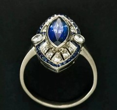 3Ct Art Deco Style Lab Created Sapphire & Diamond Wedding 14k White Gold FN Ring