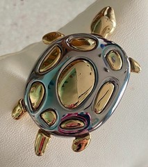 Vintage Turtle Brooch Two Tone Silver & Gold Modern Design 2″