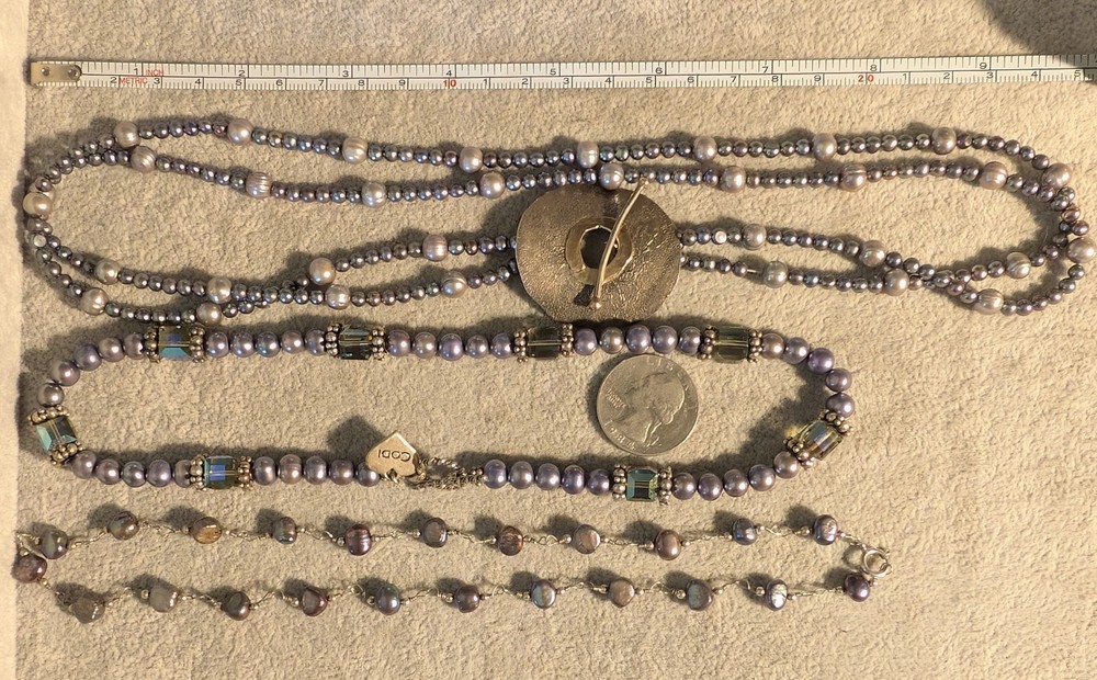 3 Beautiful Sterling And Rainbow Pearl Cultured Necklaces! 16 To 20 In Long! 925