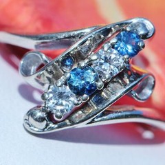 14k white gold ring 0.23ct natural, treated sapphire diamond sz 4 antique 2.4g