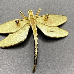 Vintage Erwin Pearl Enamel Dragonfly Brooch Gold Tone