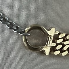 Vintage Ferragamo Hardware Necklace | Two-tone Gold Silver Curb Chain Choker 15”