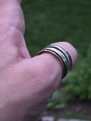 Vtg Modernist 925 Sterling Silver Copper Triple Spinner Band Ring Size 9.5