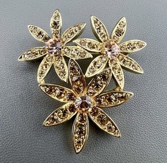 Vintage Rhinestone Brooch Lot Danecraft Liz Claiborne Turtle Flower Gold Tone