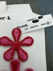 Piper K Flower Pierced Earrings 3.5 In Drop Red Pink Raffia Boho Barbie Retro