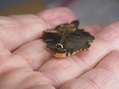 Antique brooch pin hollow rolled gold tube hinge C-clasp jewelry rose floral