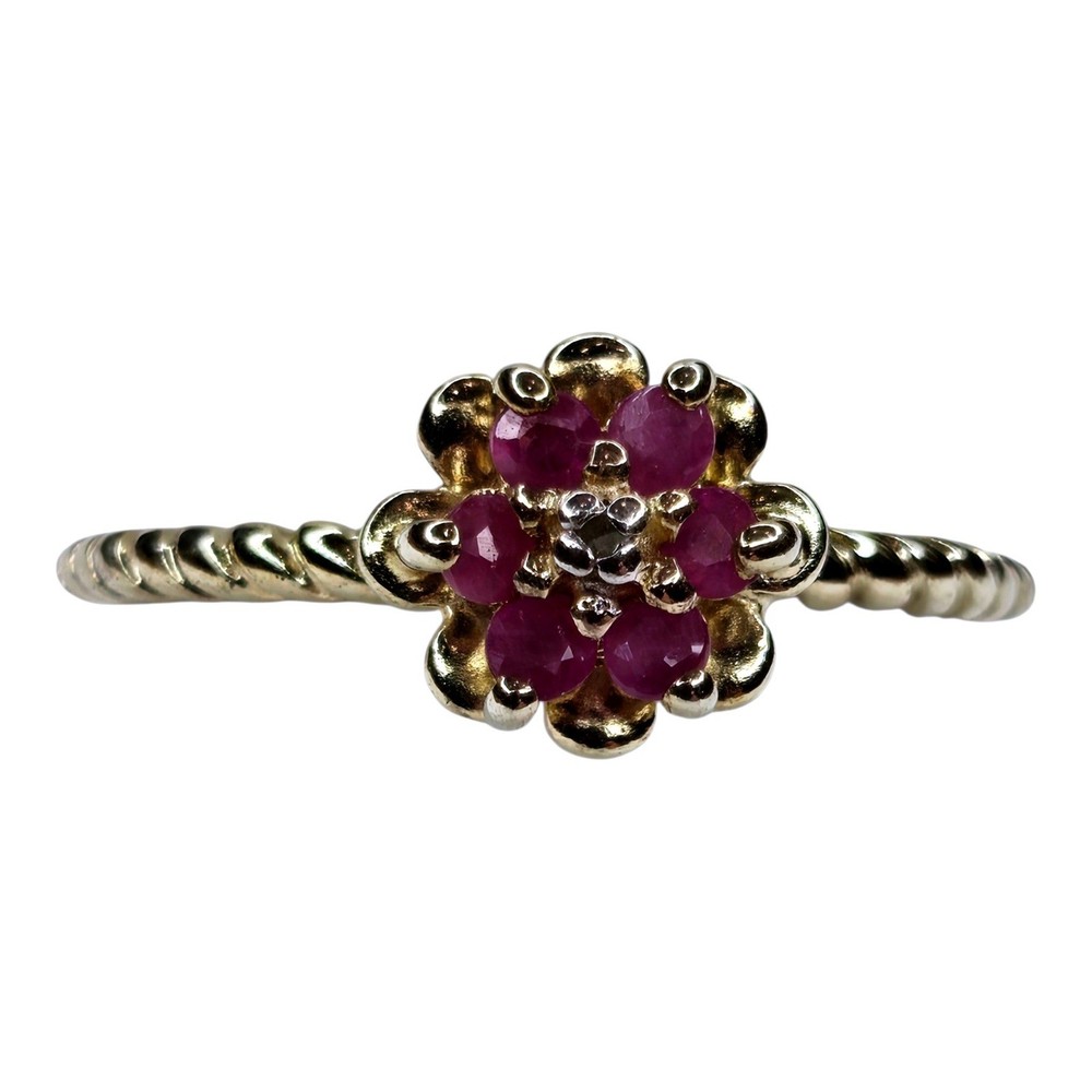Ross Simons Ruby Ring Size 6.75 Red Gold Vermeil Sterling Silver Flower Twisted