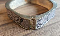 Vintage Hinged Bangle Bracelet Snake Skin Unique Square Shape