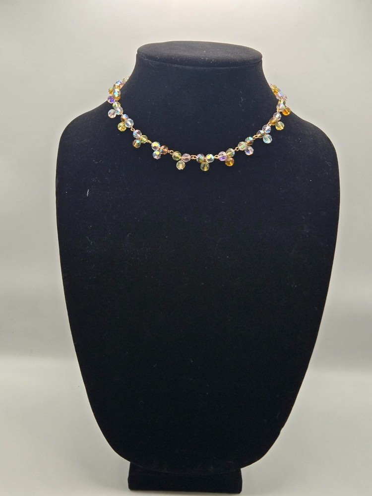 Vtg Yellow Aurora Borealis Crystal Choker