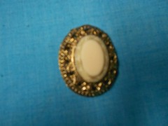 Vintage Domed Gold Tone with White Oval Brooch No Chain