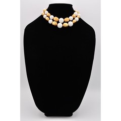 Vintage Collar Choker Necklace Brushed Gold White Beaded Thick Chunky 1980s BinR
