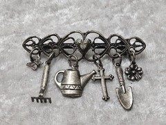Antique Grow In Grace Silver Tone Charm Brooch Pin 1.5in