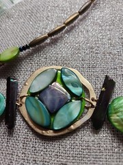 Vtg Bead Necklace Earrings And Bracelet Boho Abelone Shabby Chic Lot Green Blue