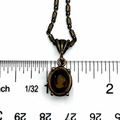 Extasia Signed EXT Vintage Style Bronze Fob Pendant Necklace Smoky Brown Glass