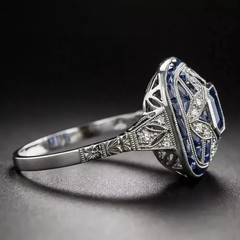 Classic Art Deco Style Emerald Lab Created Diamond 925 Silver Engagement Ring