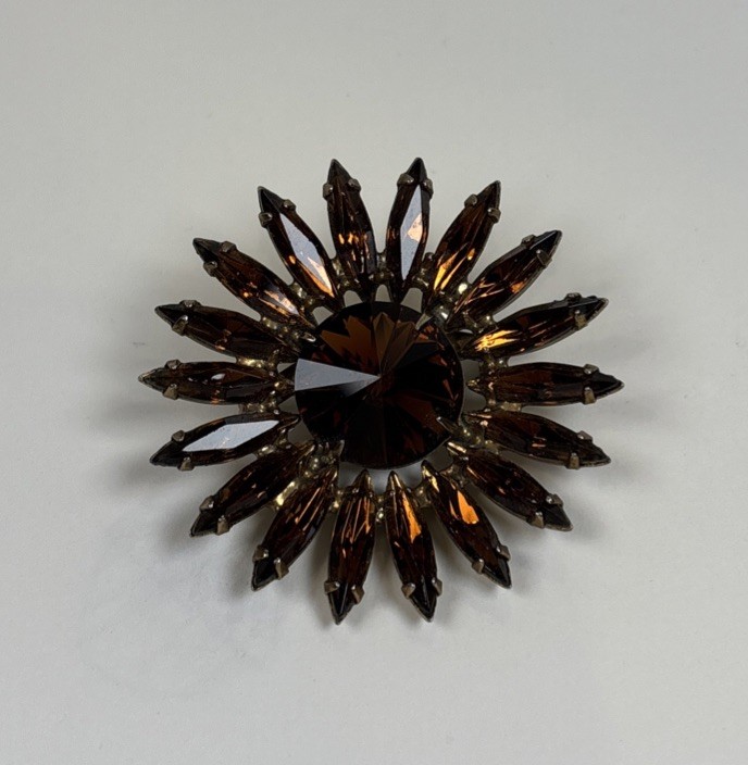 Brown Rhinestone Starburst Brooch 1.5”