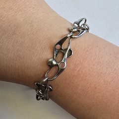 Vtg 900 Silver Panel Bracelet 17.16g Fine Jewelry 8.25″ Artisan Spring Ring