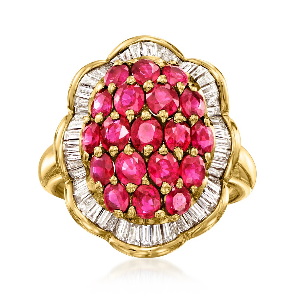 Vint Ruby & Diamond Scalloped Rng in 18k Gold Size 6.5