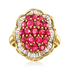 Vint Ruby & Diamond Scalloped Rng in 18k Gold Size 6.5