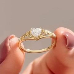 Art Deco Style Heart Cut Lab Created Diamond 14k Gold FN Engagement Women’s Ring