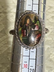Antique Painted Crystal Spanish Dancer Silver Ring England Size 8