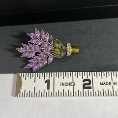 Lavender Rhinestone Brooch Pin Purple Lilac Flowers Floral Bouquet Gold Tone