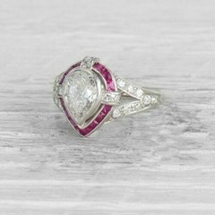 2CT Pear Cut Lab Created Diamond Art Deco Halo Ring 14K Gold Over Vintage Style