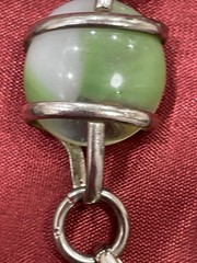 Vintage Green Satin Glass Bead Bracelet Sterling Clasp