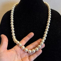 Vintage Japan Large Faux Pearl 10mm Beaded Strand 27″ Necklace Box Clasp Classic