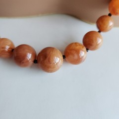 Peach Marbled Bead Necklace Statement Graduated Strand 30”