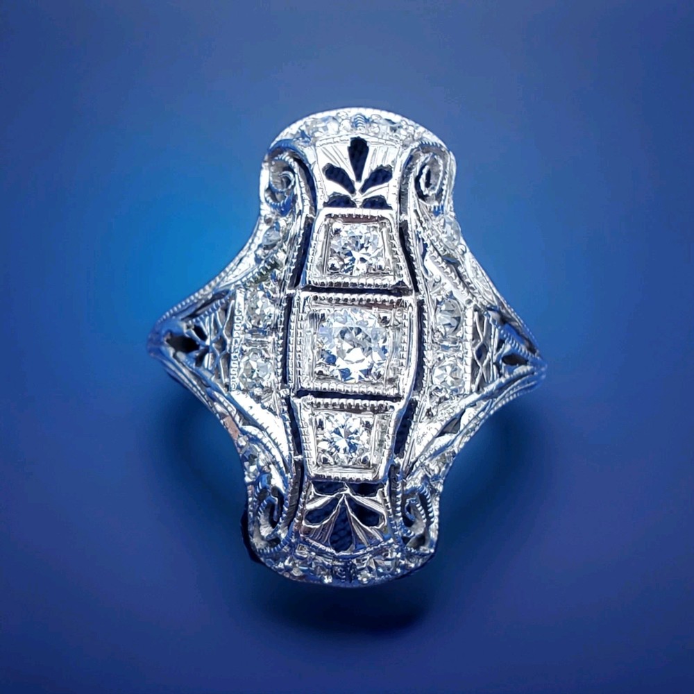 Originbal EARTH MINED DIAMOND ART Deco Engagement Ring Antique PLATINUM Filigree