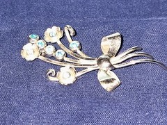 Sterling Silver Bond Boyd Brooch w/ Aqua Stones 2″ x 1″ ~~ 6 grams