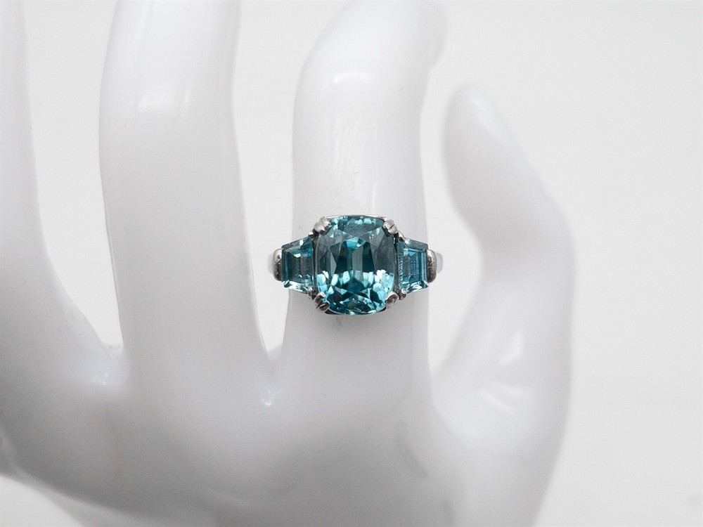 Designer $12,000 13ct Natural 3 Stone Blue Zircon Platinum Wedding Ring Band 9g
