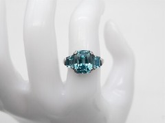 Designer $12,000 13ct Natural 3 Stone Blue Zircon Platinum Wedding Ring Band 9g
