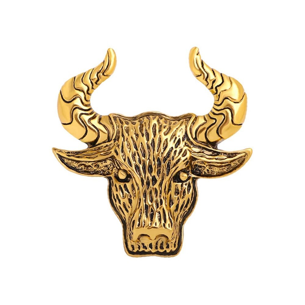 Vintage Bull Animal Brooch Pin for Women Men Unisex Fashion Gold-Tone Engrave…